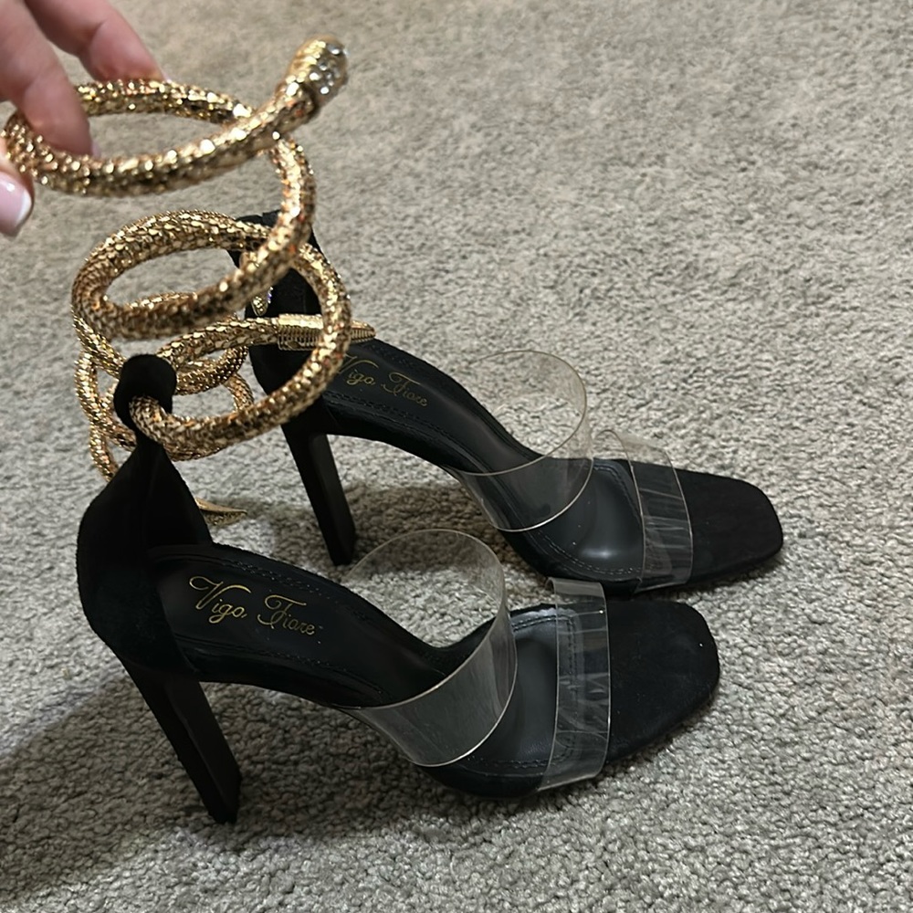 NEW Black and Gold snake clear strap Heels- Size 8
